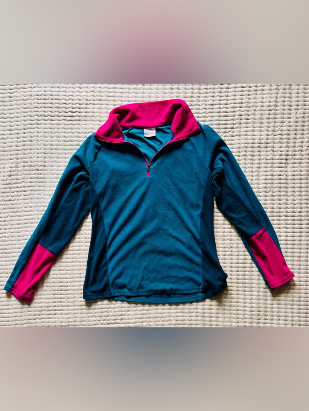 Vintage Y2K Columbia Teal Pink Quarter Zip Microfleece Pullover Women’s L